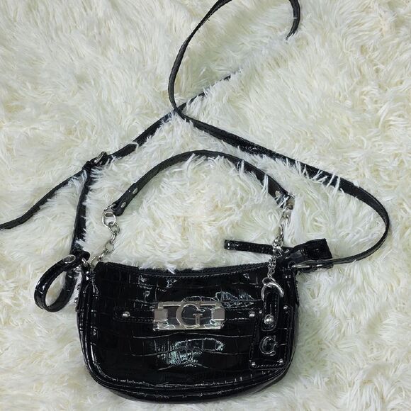 Guess Black Croc-Embossed Crossbody Bag - Picture 1 of 7